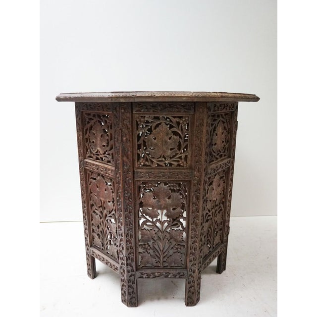 Wood Bohemian Eastern Anglo-Indian Hand Carved Wooden Octagonal Side Table, 1900s For Sale - Image 7 of 18