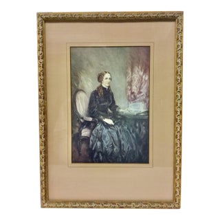 Antique Print of Woman Sitting, Framed For Sale