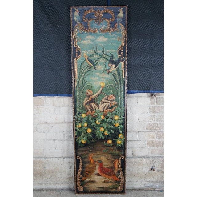 Maitland - Smith Late 20th Century Maitland Smith Hand Painted Monkey Landscape Crackled Coromandel Wall Panel - Set of 2 For Sale - Image 4 of 16