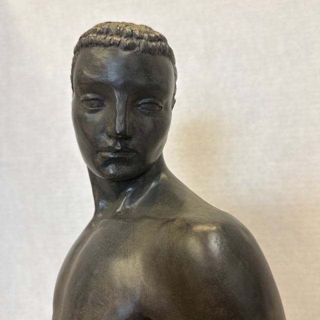 Dark Green Crouching Youth by Winifred Turner For Sale - Image 8 of 11