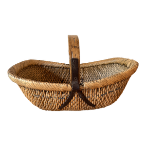 Antique Chinese Woven Willow Grain Market Basket