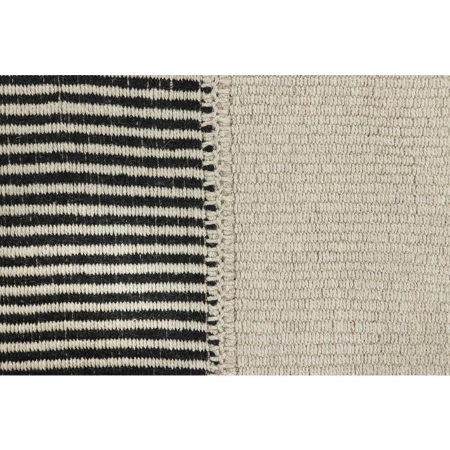 Contemporary Rug & Kilim’s Contemporary Kilim With Black and Cream White Textural Stripes For Sale - Image 3 of 7