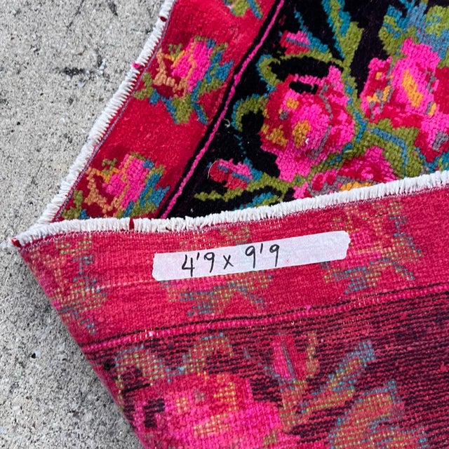 1930s Vintage Karabakh Rug Caucasian Handwoven Wool on Cotton Foundation pinkVibrant Floral Rug - 4’9x9’9 For Sale - Image 12 of 12