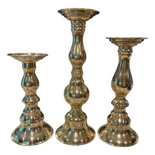 Polished Brass Candlesticks Set of 3 For Sale