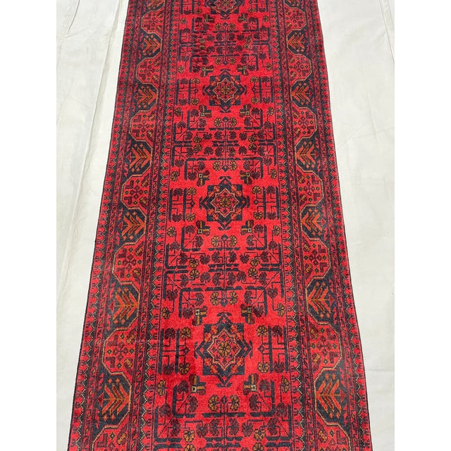 1990s Extra-Long Red & Navy Turkmen Bukhara-Style Wool Runner, 2'8" X 19'3" For Sale - Image 5 of 16