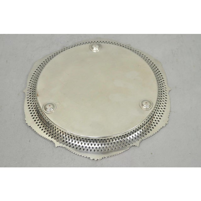 Vintage Barker Ellis English Edwardian Silver Plated Pierced Round Platter Tray For Sale - Image 9 of 14