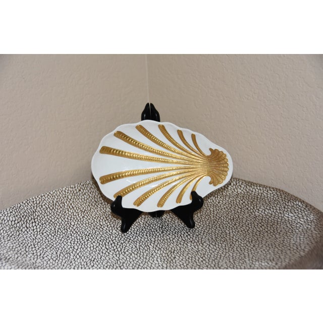 Mid-Century Marbro Gold & White Shell Dish Made in Italy 24k Gold Plated Raised Relief Vintage Marbro * Gold & White Shell...