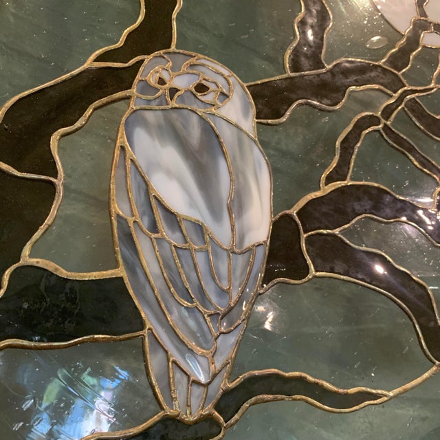 Blue Large Vintage Stained Glass Art (Owl) For Sale - Image 8 of 12