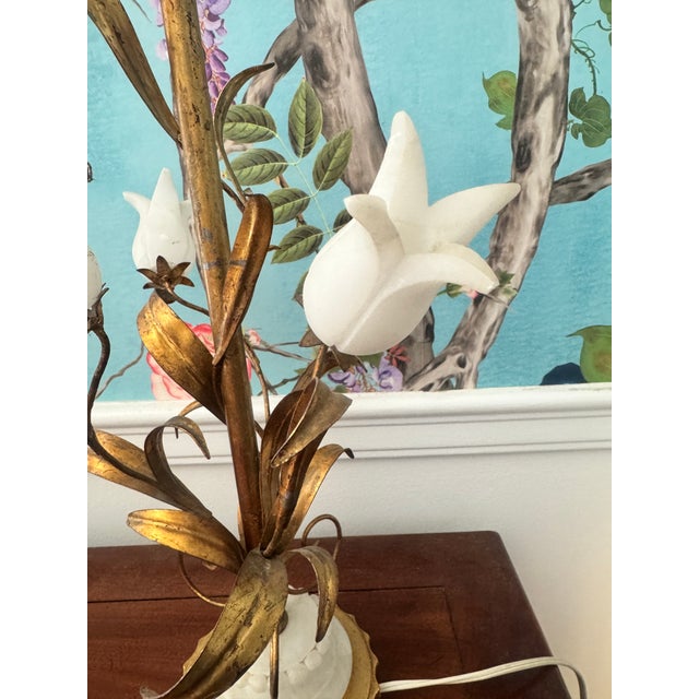 Mid 20th Century Mid 20th Century Hollywood Regency Alabaster Gilt Tole Table Lamp For Sale - Image 5 of 12