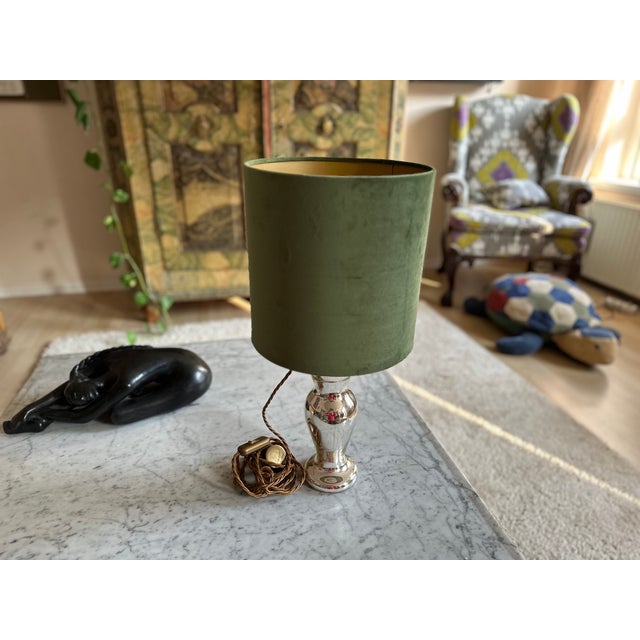 Mercury Glass Table Lamp Bauernsilber with Velvet Shade For Sale - Image 6 of 17