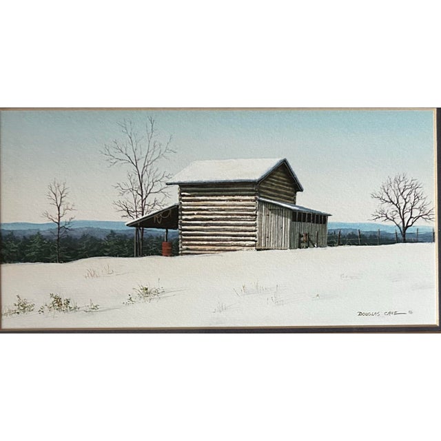 1990s Original Realistic Framed Landscape Watercolor of Farmhouse by Douglas Cave For Sale - Image 5 of 6