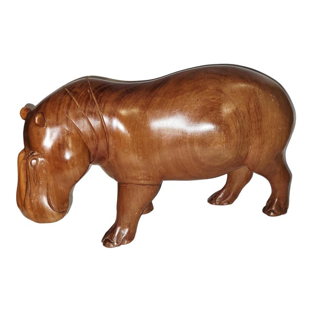 1970s Solid Carved Teak Hippopotamus Figurine For Sale