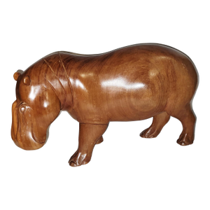 1970s Solid Carved Teak Hippopotamus Figurine