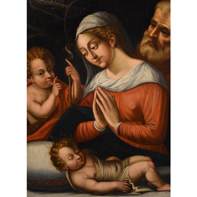 Circle of Giovanni Battista Ramenghi, Holy Family, 1620, Oil on Canvas, Framed For Sale - Image 7 of 18