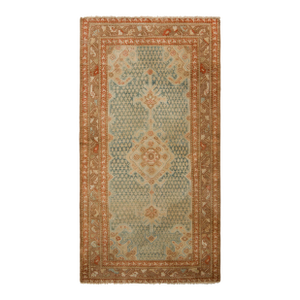 1920s Hand-Knotted Antique Persian Malayer Rug in Blue and Beige Brown Medallion Style