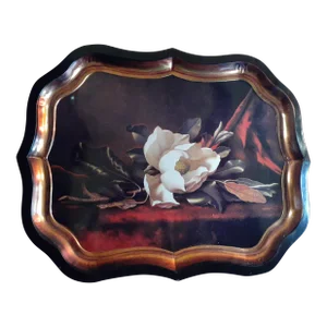 1970s Handpainted Tin Plate of Magnolia Blossom by Martin Johnson Heade