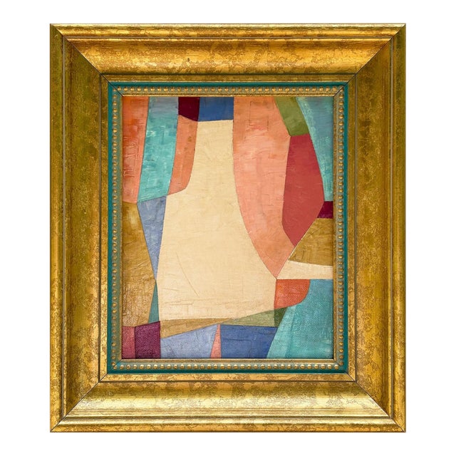 Contemporary Colorful Abstract Oil Painting in Vintage Frame For Sale