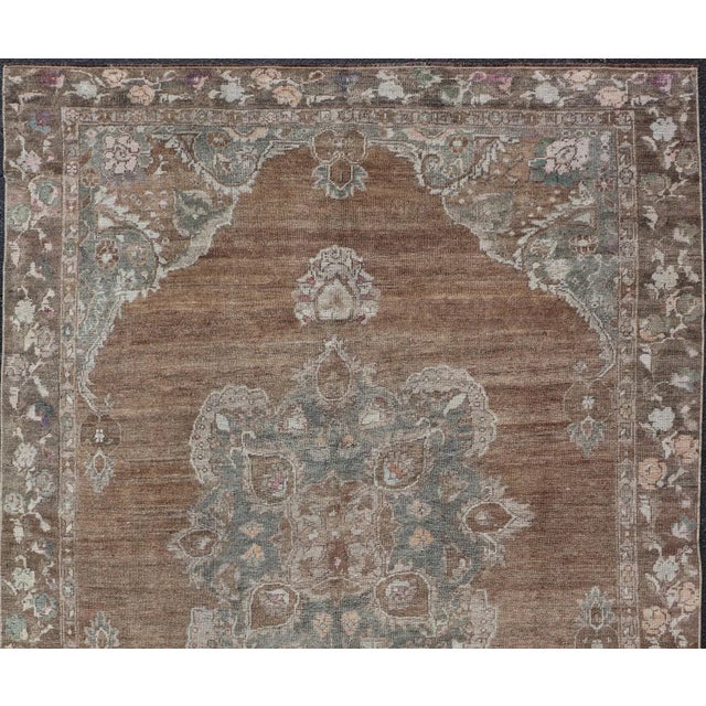 Mid 20th Century Vintage Turkish Kars Rug With Floral Medallion in Camel Tan Taupe and Grey For Sale - Image 4 of 12