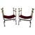 Antique Pair of Italian Bronze and Wrought Iron Savonarola Chairs with Burgundy Velvet Seats. Each chair features the...