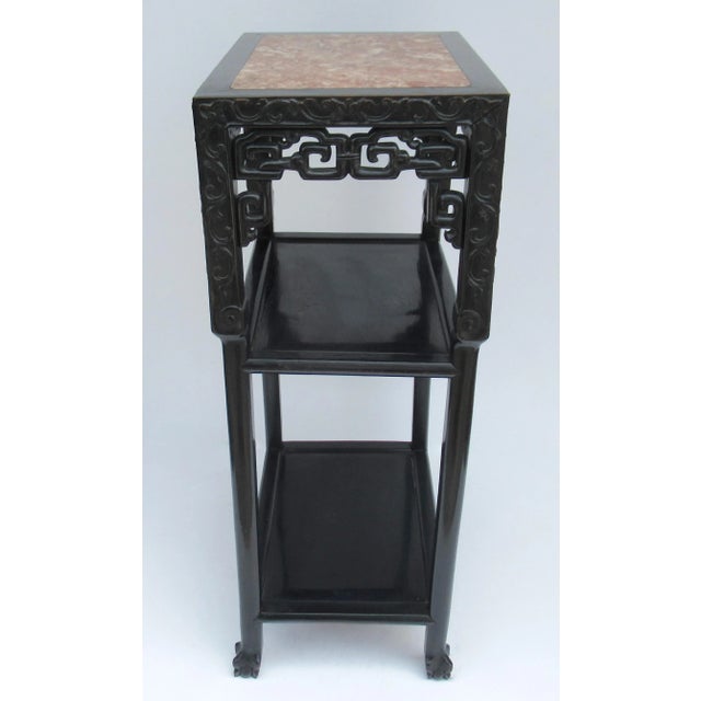 Late 19th Century Late 19th C1890's-1920's Antique Asian Chinese Hand-Carved Rectangular 3-Tiered Table With Inset Marble Top For Sale - Image 5 of 13