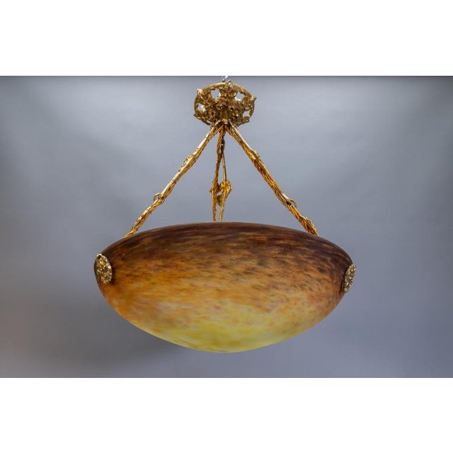 Art Nouveau Pendant Light with Amber-Ochre Glass by Muller Frères, France, 1920 For Sale - Image 13 of 18