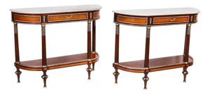 Antique 19th Century French Ormolu Mounted Carrara Marble Top Console Tables, Set of 2