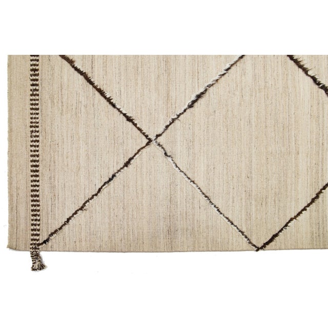 10 X 15 Modern Handmade Moroccan Style Wool Rug in Beige With Tribal Design For Sale In New York - Image 6 of 9