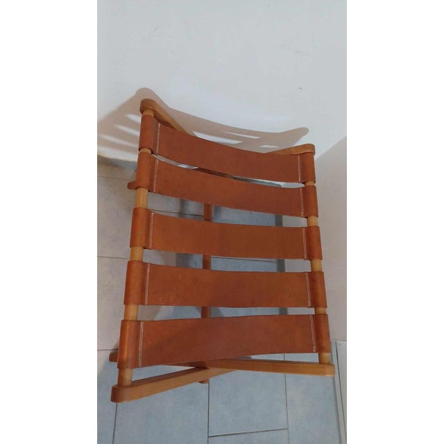 Mid-Century Modern Stool in Leather and Wood, 1970s For Sale - Image 3 of 15