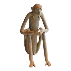Vintage African Sitting Monkey Sculpture
