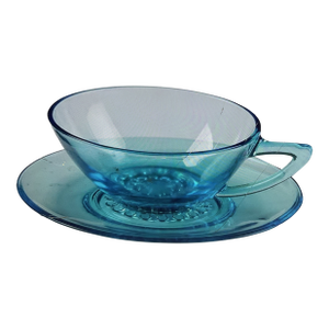 1960s Attributed to Hazel Atlas Capri vivid turquoise-blue Cup and Saucer