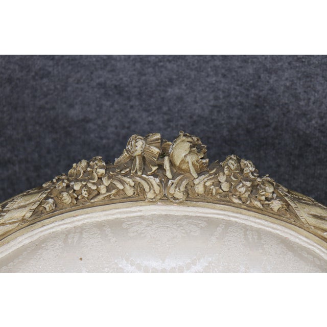 Wood French Louis XVI Creme Painted Tall Back Heavily Carved Bergere Chair For Sale - Image 7 of 12