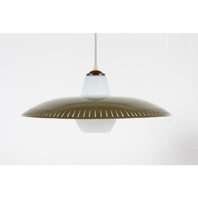 Metal Pendant with Perforated Pattern and Opaline Glass in the style of Bent Karlby, 1950s For Sale - Image 18 of 18