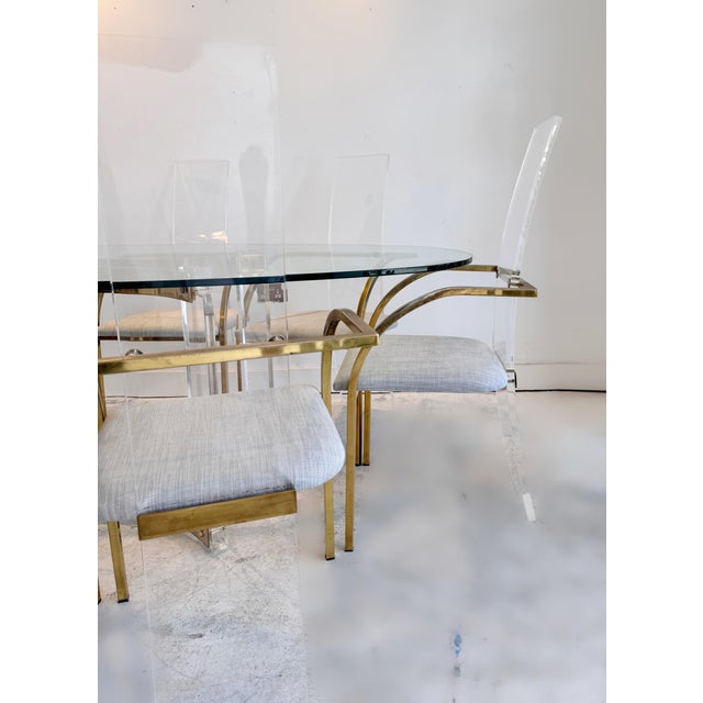 Metal Vintage Dining Suite in Acrylic and Brass by Charles Hollis Jones for Belgo Chrome, 1979, Set of 9 For Sale - Image 7 of 11