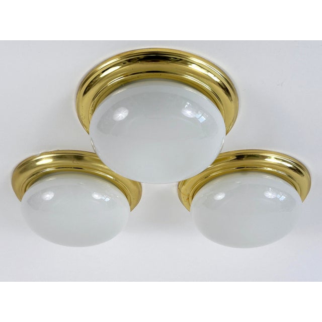 Mid-Century Modern Vintage Brass and Opaline Glass Flush Mount, Germany, 1970 For Sale - Image 3 of 18