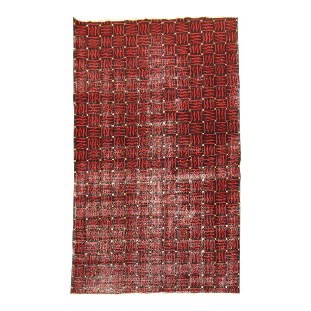 Black and Red Antique Deco Rug For Sale