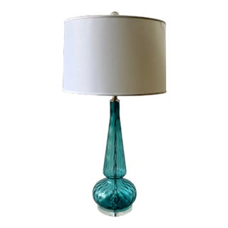 Vintage Murano Glass Table Lamp in Teal Blue 1960s For Sale