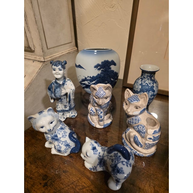 Ceramic Blue and White Asian Porcelain Collection Seven Pieces For Sale - Image 7 of 8
