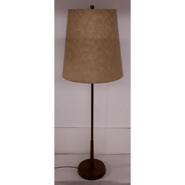 Floor Lamp with Teak Base & Beige Wool Shade, 1970s, in Good conditions. Designed 1970 to 1979 European Plug (up to...