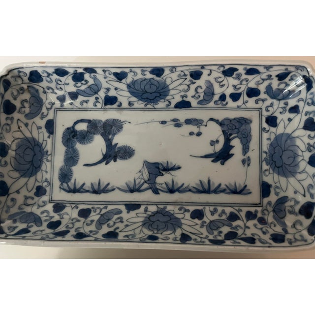Antique Japanese Rectangular Blue and White Dishes - Set of 2 For Sale - Image 4 of 18