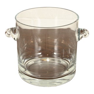 Late 20th Century Tiffany & Co. Modern Clear Crystal Champagne Ice Bucket With Scrolled Handles For Sale