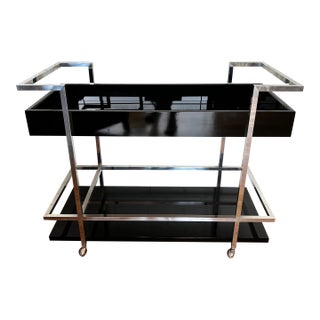 Black & Chrome Bar Cart or Trolley For Sale