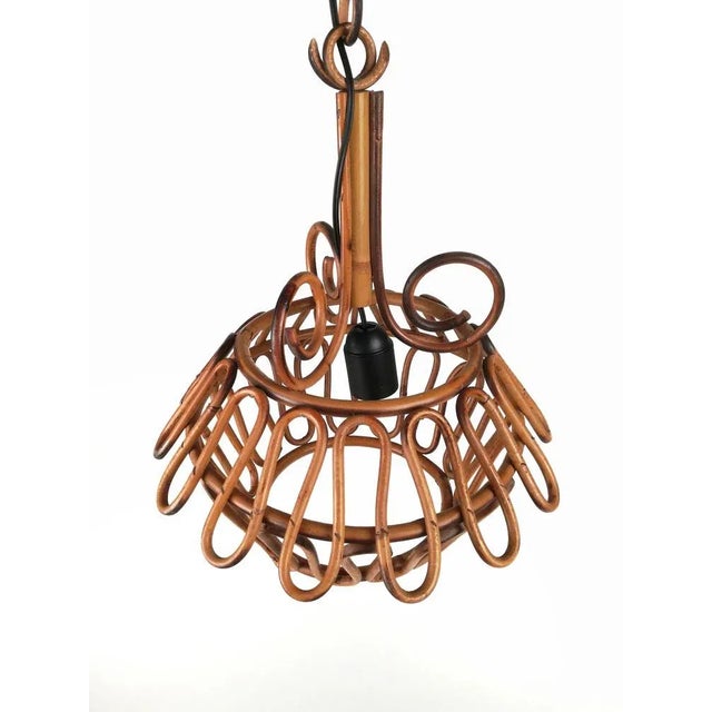 Wood Bamboo Pendant Light, Italy, 1960s For Sale - Image 7 of 8