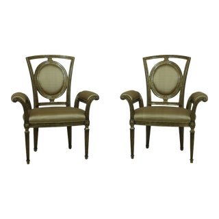 Pair Theodore Alexander Hollywood Regency Upholstered Armchairs For Sale