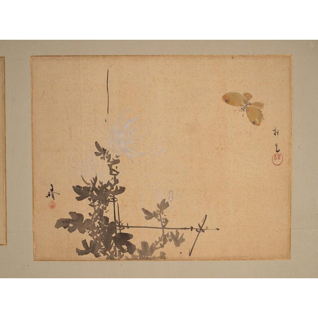 Antique Japanese Two-Panel Screen with Mounted Paintings, Japan, 1900 For Sale - Image 6 of 10