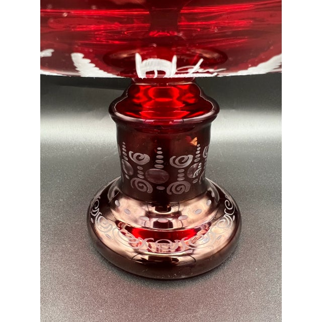 Vintage Bohemian 2 Pc Red Crystal Egermann Czech Art Glass Centerpiece Bowl Vase Epergne Stunning For Sale In Washington DC - Image 6 of 12