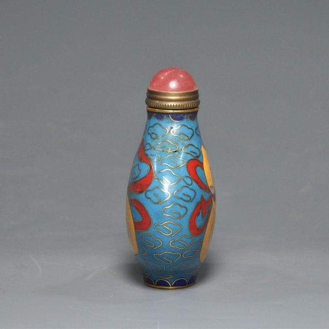 Chinese Cloisonne Gourd Snuff Bottle, Enamel on Copper For Sale - Image 3 of 9