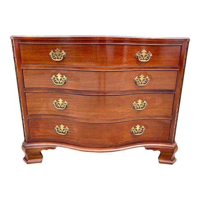 Baker Furniture Historic Charleston Chippendale Serpentine Dresser – Solid Mahogany Vintage Chest With Brass Hardware For Sale