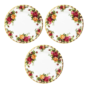 1970s 3 Old Country Roses Royal Albert Dinner Plates Gold Trim
