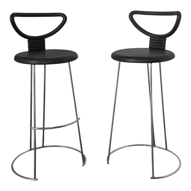 Nobu Tanigawa for Fasem Italy "Nardis" Black Bar Stools with Back- A Pair For Sale