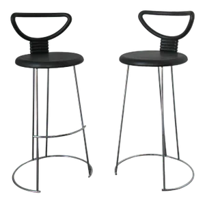 Nobu Tanigawa for Fasem Italy "Nardis" Black Bar Stools with Back- A Pair